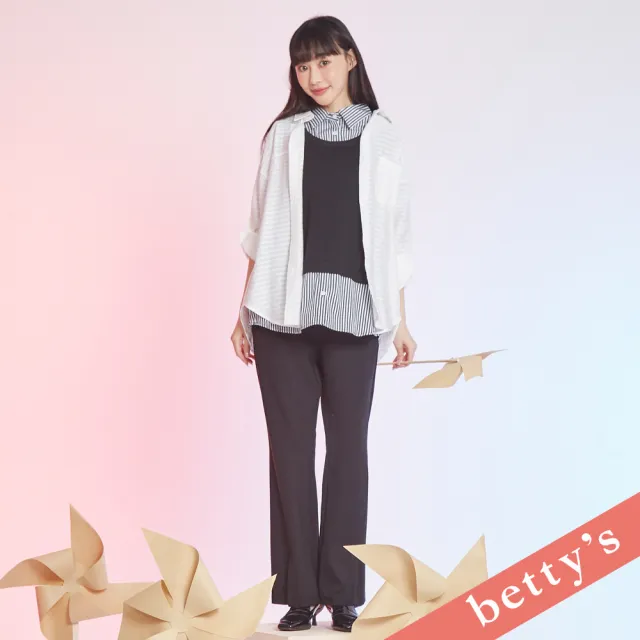 【betty’s 貝蒂思】出清品  長腿剪裁褲管開衩直筒西裝褲(黑色)