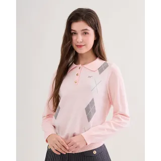 【SCOTTISH HOUSE】POLO領菱格長袖針織-粉/灰 CIVA1445