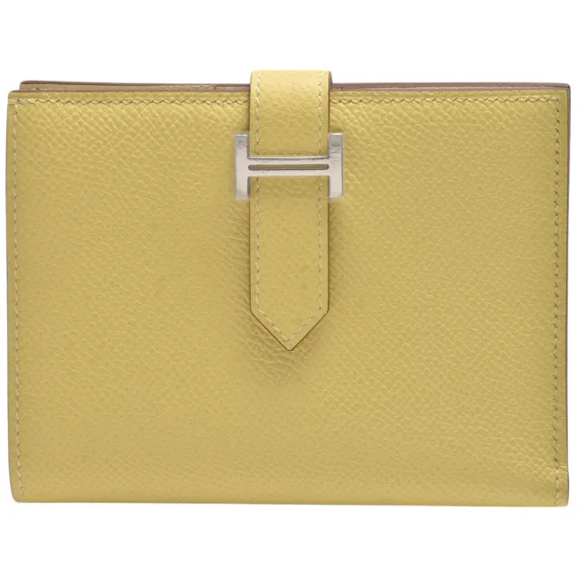 【Hermes 愛馬仕】經典Bearn系列Epsom牛皮銀色H穿式短夾(黃色H039790CK-YELLOW)