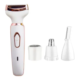 【無痛除毛】4in1清新輕盈電動除毛刀-附4種刀頭(私密處除毛 USB 修眉刀 剃毛器 美體機 脫毛儀 腋下腋毛)