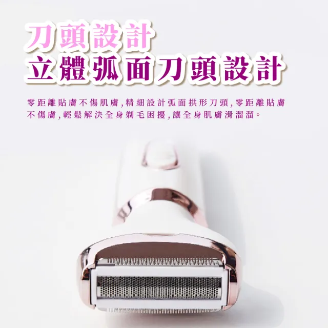 【無痛除毛】4in1清新輕盈電動除毛刀-附4種刀頭(私密處除毛 USB 修眉刀 剃毛器 美體機 脫毛儀 腋下腋毛)