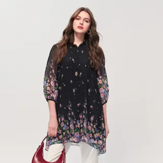 【KERAIA 克萊亞】幽香浮影雪紡印花長上衣罩衫