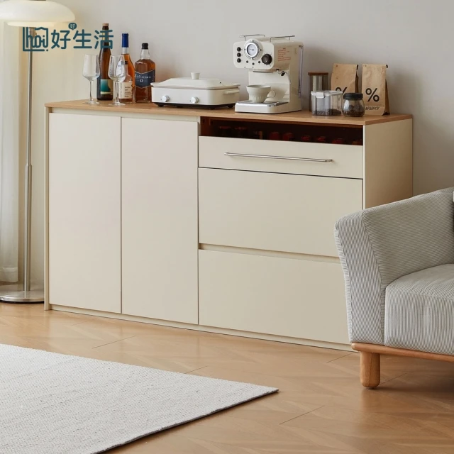 hoi! 好好生活hoi! 好好生活 林氏木業北歐簡約拼色拉門三抽矮餐櫃1.6M UT2T 原木色+白色