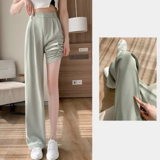 【初色】現貨 冰絲薄款高腰顯瘦闊腿直筒西裝褲長褲寬褲-共5色-67163(M-2XL可選/快速出貨)