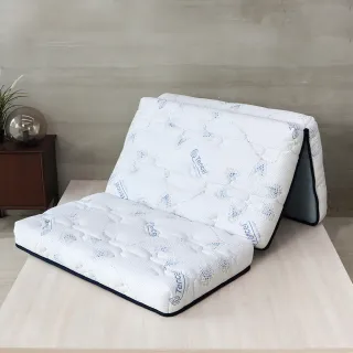 【小老闆寢具】標準單人3尺 藍格調 天絲獨立筒13cm 摺疊床墊(摺疊好收納 租屋/外宿便攜)