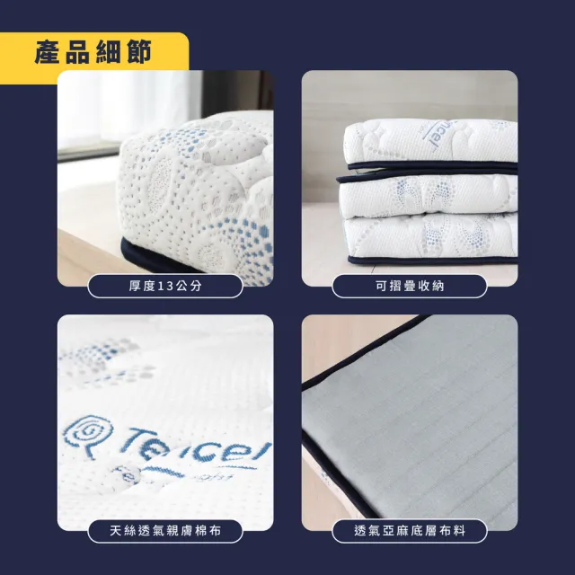 【小老闆寢具】標準雙人5尺 藍格調 天絲獨立筒13cm 摺疊床墊(摺疊好收納 租屋/外宿便攜)