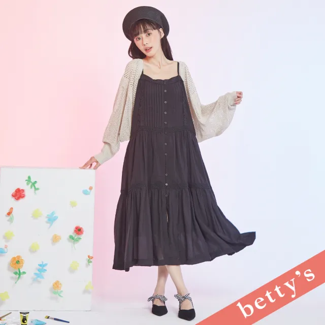 【betty’s 貝蒂思】出清品  短版澎袖針織鏤空開襟罩衫(米白)
