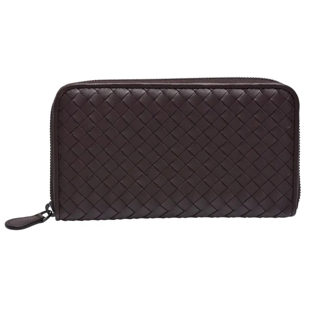 【BOTTEGA VENETA 寶緹嘉】經典編織小牛皮多夾萬用拉鍊手拿長夾(咖啡311263-V4651-2040)