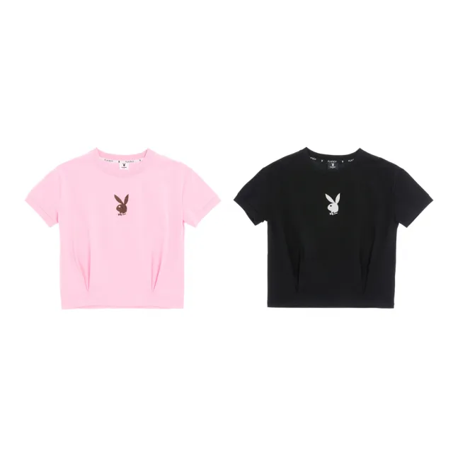 【PLAYBOY】燙粉側邊打褶涼感T-SHIRT(桃粉色)