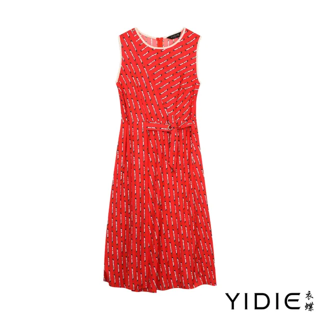 【YIDIE 衣蝶】腰綁帶造型擋片背心長洋裝-紅