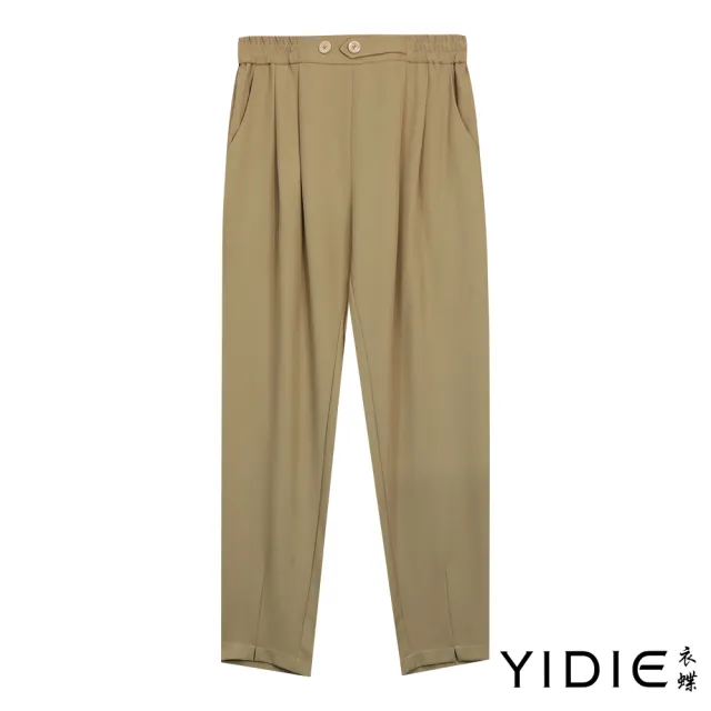 【YIDIE 衣蝶】素色造型鬆緊腰九分褲-卡其