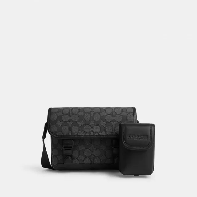 【COACH】蔻馳官方直營 LEAGUE經典Logo多功能斜背包-炭黑色/黑色(CU370)