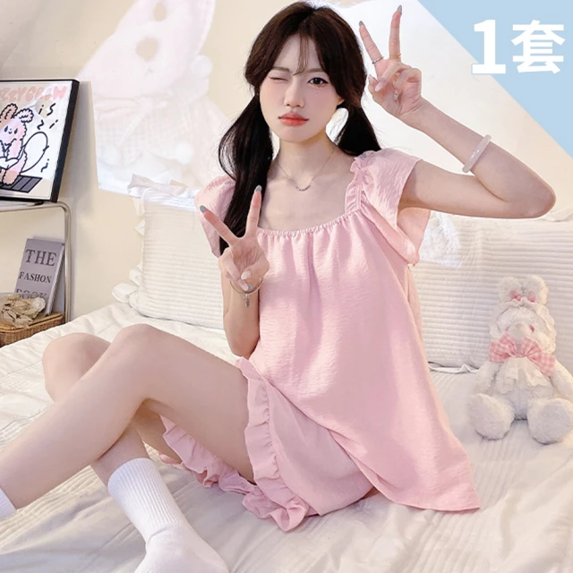 Chic Chic 琪琪 1套組-趣味小熊棉質翻領居家套裝(