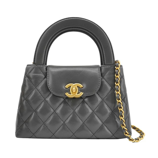 CHANEL 香奈兒 展示品 Kelly Nano 菱格牛皮霧金鍊手提斜背包(AS4416-深灰)
