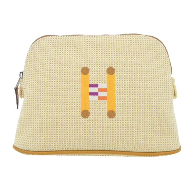 【Hermes 愛馬仕】Bolide Crazy H 刺繡帆布收納包(迷你/檸檬黃/赭)