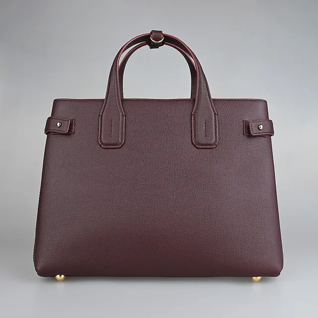 【BURBERRY 巴寶莉】BURBERRY BANNER經典金字LOGO荔枝紋設計牛皮拼重疊格紋棉帆布手提斜背包(大/深酒紅x米)