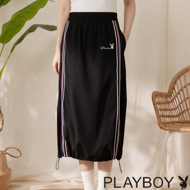 PLAYBOYPLAYBOY 織帶抽繩下擺工裝裙(黑色)