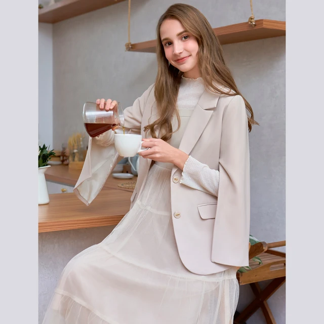 創翊韓都 正韓外套 方領切線西裝外套YAB1014-創翊韓都