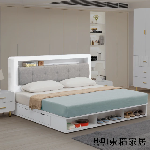 H&D 東稻家居 洗白6尺布面床頭片 雙人加大床頭(THY2