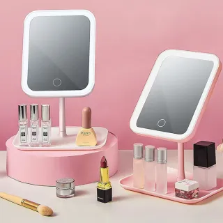 【SAMPA】LED補光燈觸控式化妝鏡 桌面高清美妝鏡 梳妝臺美顏化妝燈 梳妝鏡 補妝鏡(交換禮物)