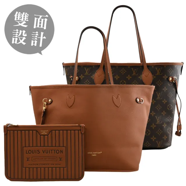 【Louis Vuitton 路易威登】LV M12061 Neverfull Inside Out MM 經典花紋雙面雙材質子母束口購物包(現貨)