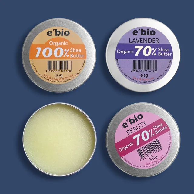 【ebio 伊比歐】澳洲有機乳油木果油30gx2(原味+薰衣草或回美精油配方)