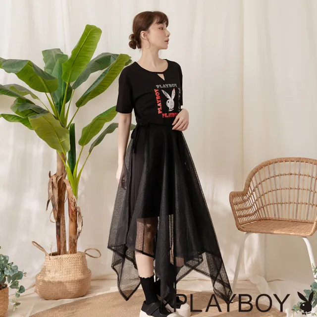【PLAYBOY】可拆紗裙綁帶洋裝(黑色)