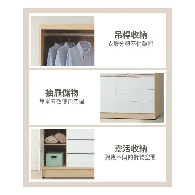 【ASSARI】4尺原木雙色推門三抽衣櫃(寬122x深60x高202cm)