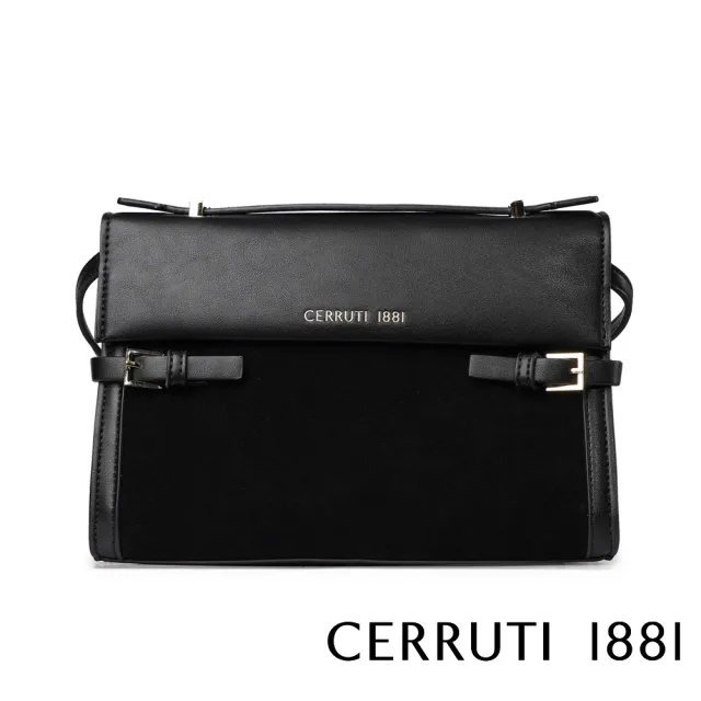 【Cerruti 1881】限量2折 義大利原裝進口 頂級小牛皮皮革手提包肩背包側背包 全新專櫃展示品(黑色 6854M)