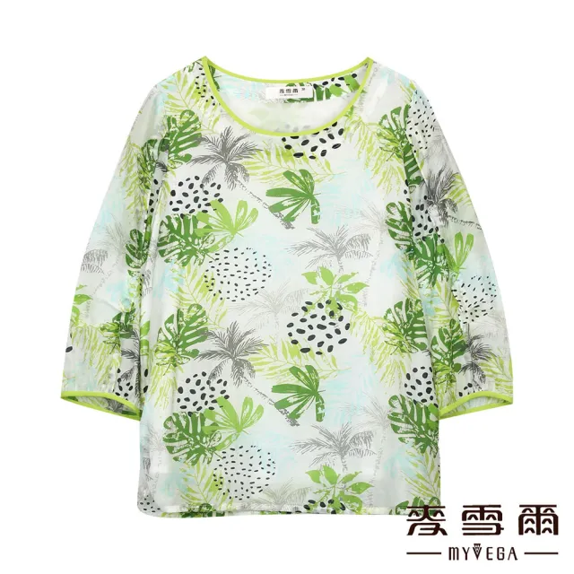 【MYVEGA 麥雪爾】天絲棉植物印花上衣-綠(通勤風)