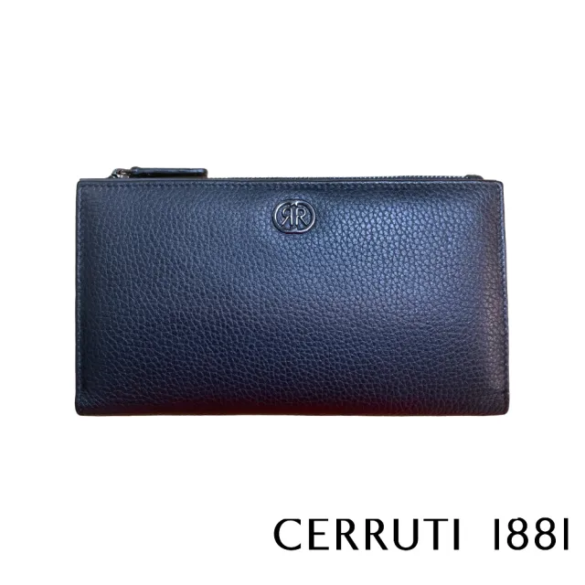 【Cerruti 1881】限量2折 義大利原裝進口 頂級小牛皮荔枝紋女用長夾 6327G 全新專櫃展示品(黑色)