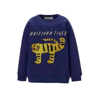 【Onitsuka Tiger】鬼塚虎 官方旗艦店 KIDS深藍色老虎印花塗鴉兒童長袖上衣(2184A266-400)