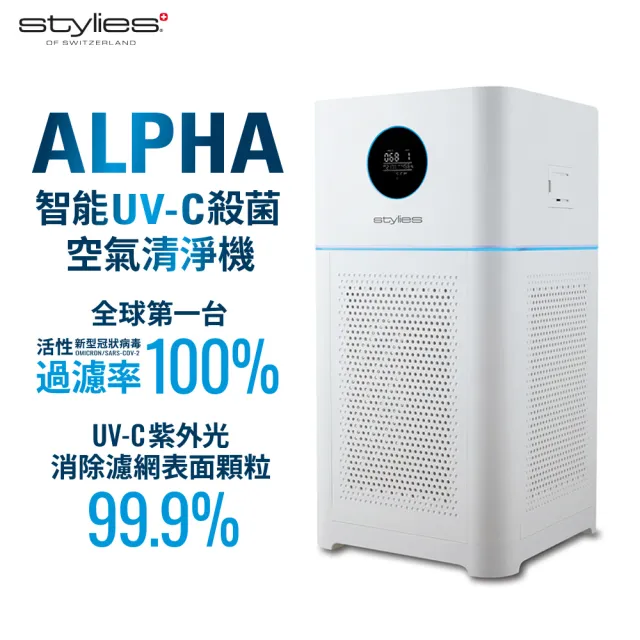 【Stylies】瑞士Stylies Alpha 智能UV-C殺菌空氣清淨機(CADR：513m☆/h約 18-24 坪)