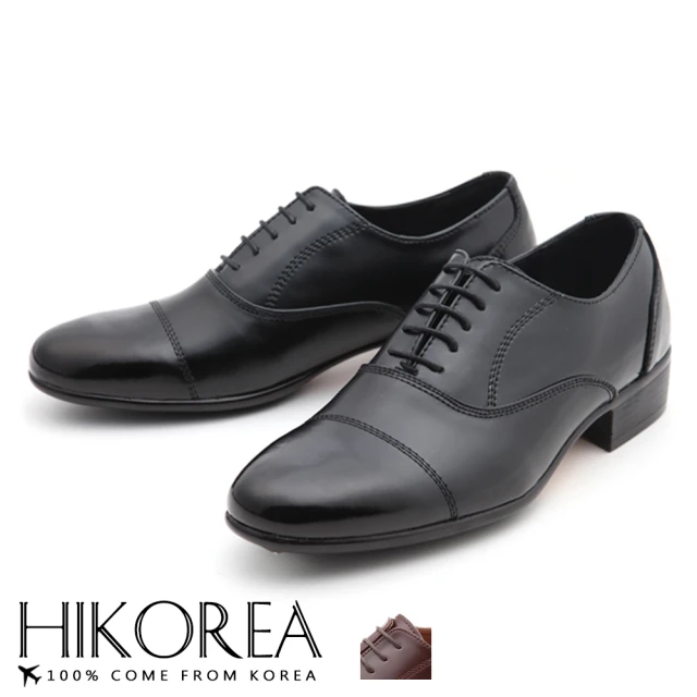 HIKOREA 韓國空運。紳士款增高5cm亮面皮革拼接綁帶尖