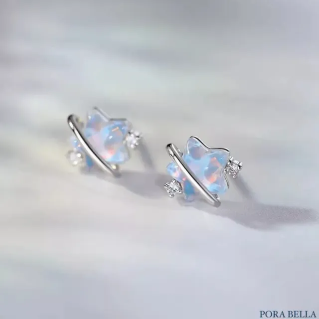【Porabella】S925純銀鋯石耳環耳釘 星星耳釘 月光石耳環 招好運桃花耳針 耳飾 Earrings