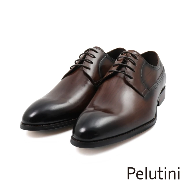 Pelutini 經典質感雕刷色花綁帶德比鞋 棕色(4121