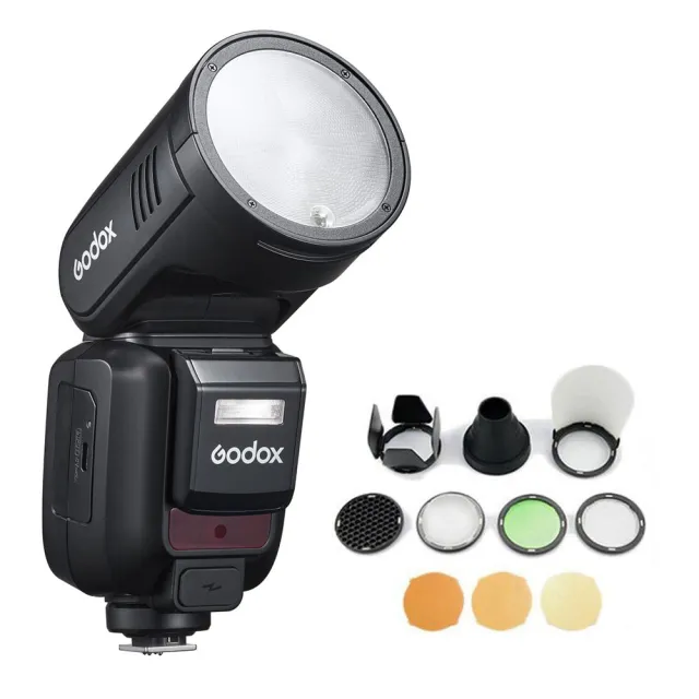 【Godox 神牛】V100+ AK-R1 套組 TTL 鋰電圓頭機頂閃光燈(公司貨)