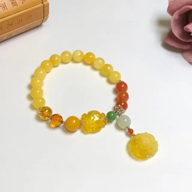 【勝弘珠寶】波羅的海蜜蠟牡丹花手串