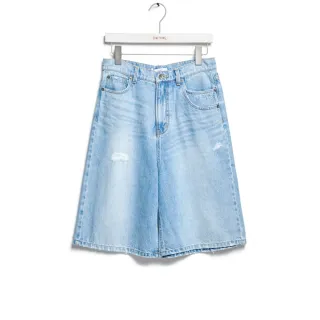 【SOMETHING】女裝 寬鬆五分丹寧短褲(漂淺藍)