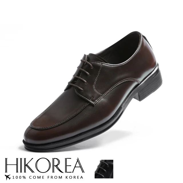 HIKOREA 韓國空運。紳士款增高5cm亮面皮革拼接綁帶尖