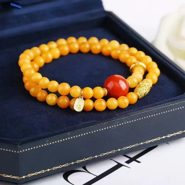 【勝弘珠寶】波羅的海琥珀鴻運當頭雙圈花蠟手串