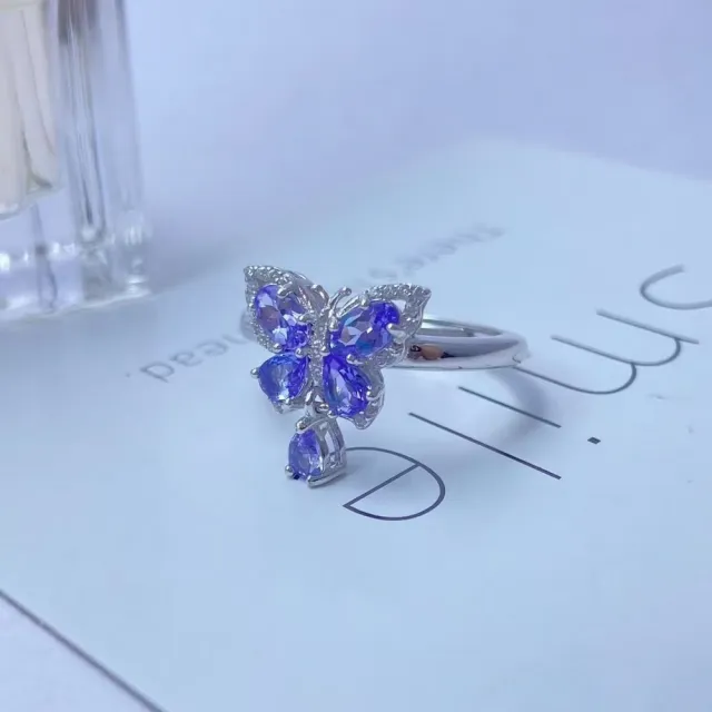 【勝弘珠寶】925銀蝴蝶坦桑石戒指