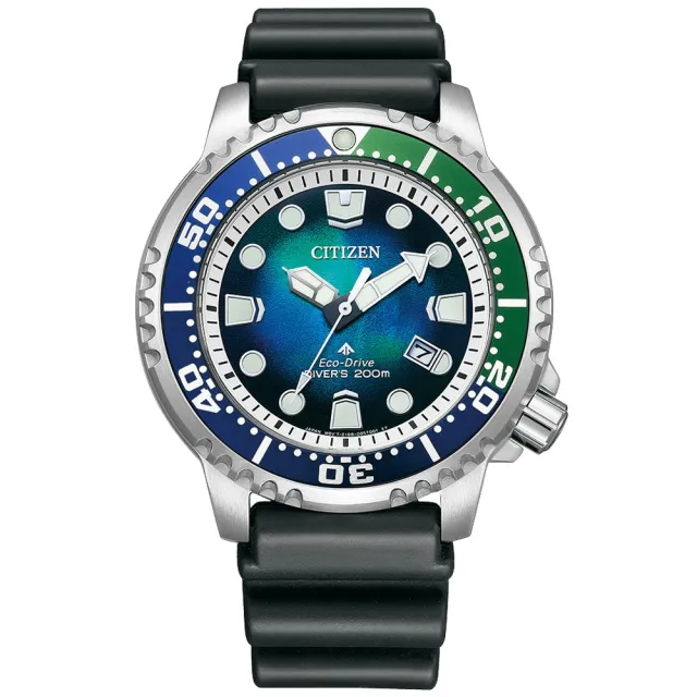 【CITIZEN 星辰】千彩之海限量光動能潛水男錶 藍綠 44mm(BN0166-01L)