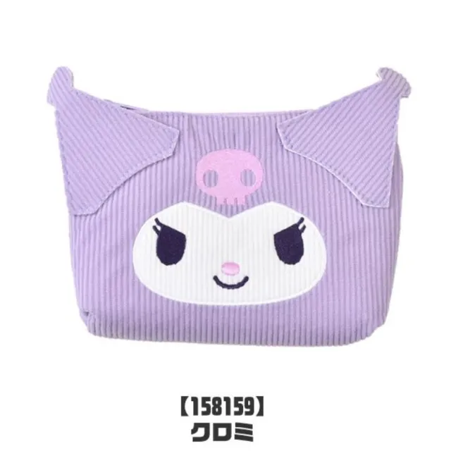 【小禮堂】雙11 Sanrio 三麗鷗 燈芯絨造型化妝包 大臉款 Kitty 美樂蒂 大耳狗 酷洛米(平輸品)