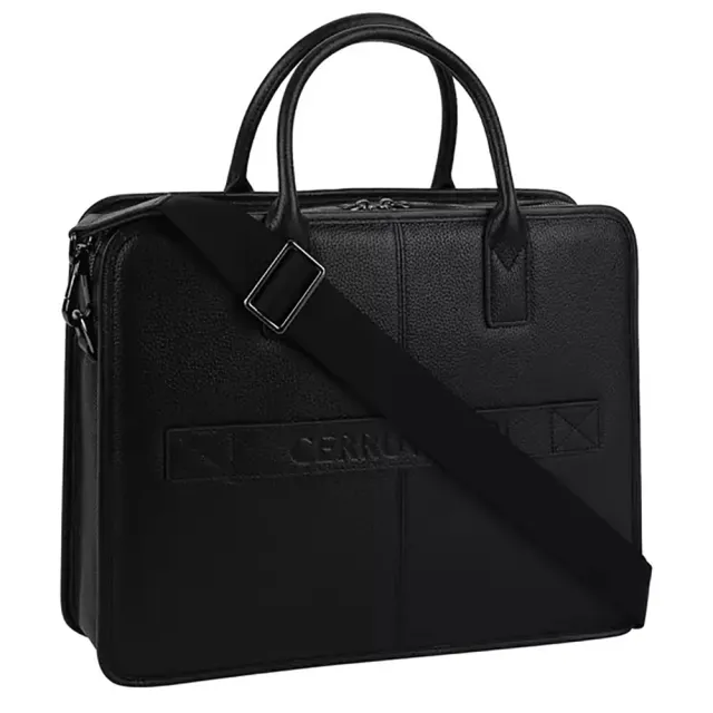 【Cerruti 1881】限量2折 義大利原裝進口 頂級小牛皮公事包/斜背包 CECA06175M 全新專櫃展示品(黑色)