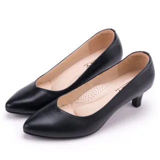 【MAGY】OL素雅真皮尖頭中跟鞋(黑色)