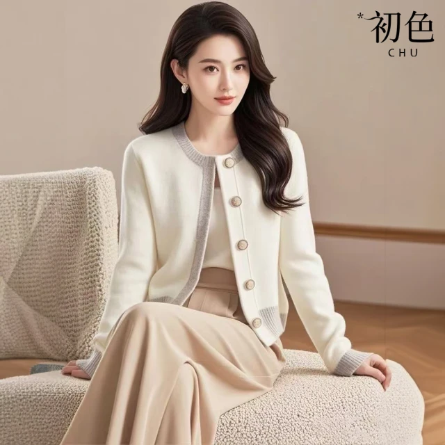 初色 純色針織單排釦長袖外套女上衣-2件組/3款任選-391