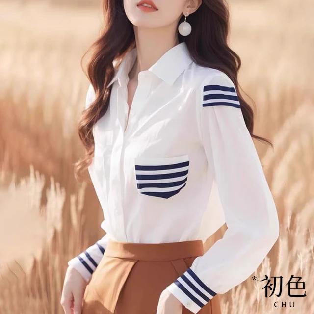 初色 法式鄉村風滿版碎花襯衫領短袖中長裙連衣裙連身洋裝長洋裝