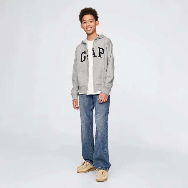 【GAP】男童裝 Logo刺繡連帽外套-灰色(743966)