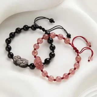【KT DADA】手鍊 手環 串珠 貔貅 情侶手鍊 飾品 水晶手鍊 草莓晶 黑曜石 銀耀石 招財納福 招桃花 手工編織